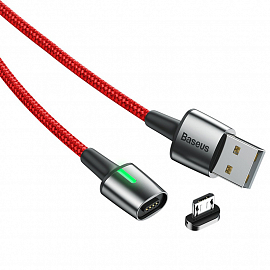 Кабель USB - MicroUSB для зарядки 2 м 1.5А магнитный плетеный Baseus Zinc красный