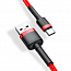 Кабель Type-C - USB 2.0 для зарядки 2 м 2А плетеный Baseus Cafule красно-черный