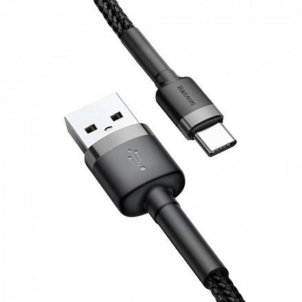 Кабель USB - Type-C для зарядки 3 м 2А плетеный Baseus Cafule черно-серый