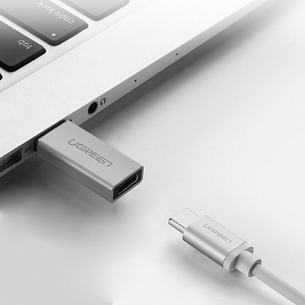 Переходник USB 3.0 - Type-C (папа - мама) компактный Ugreen US204 серый
