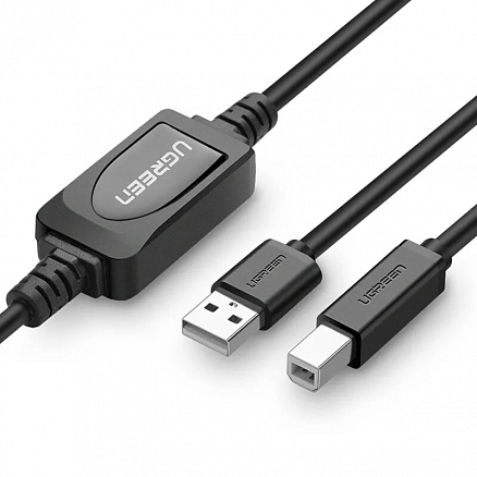 Кабель USB 2.0 - USB B для подключения принтера или сканера активный 15 м Ugreen US122 черный