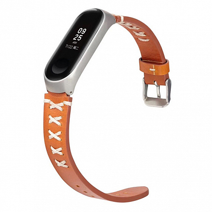 Сменный браслет для Xiaomi Mi Band 3 из натуральной кожи со шнуровкой Nova Lace коричневый