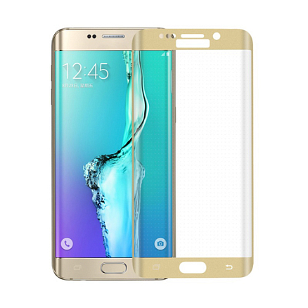 Защитное стекло для Samsung Galaxy S6 edge+ на весь экран противоударное золотистое