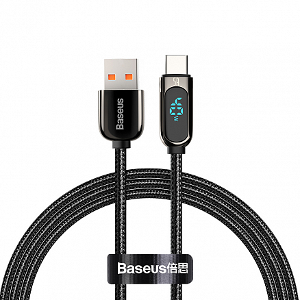 Кабель Type-C - USB 2.0 для зарядки 1 м 5А с дисплеем плетеный Baseus Display (быстрая зарядка Huawei, QC) черный