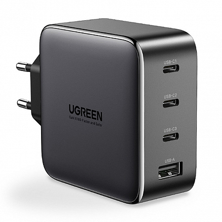 Зарядное устройство сетевое с USB и тремя Type-C входами 100W GaN Ugreen CD226 (быстрая зарядка PD 3.0, QC 3.0) черное
