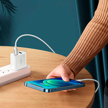 Кабель USB - Lightning для зарядки iPhone 1 м 2.4А MFi плетеный Ugreen US291 серебристый