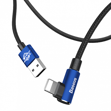 Кабель USB - Lightning для зарядки iPhone 2 м 1.5А с угловым Lightning плетеный Baseus MVP Elbow черно-синий