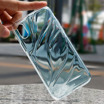 Чехол для iPhone X, XS гелевый ультратонкий Baseus Water прозрачный голубой