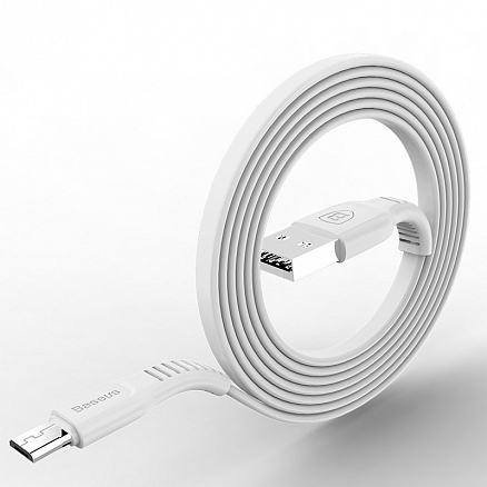 Кабель USB - MicroUSB для зарядки 1 м 2А плоский Baseus Tough белый