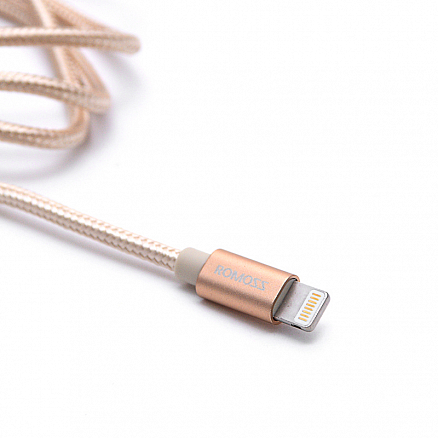 Кабель USB - Lightning для зарядки iPhone 1 м 2.1A плетеный Romoss CB12n золотистый