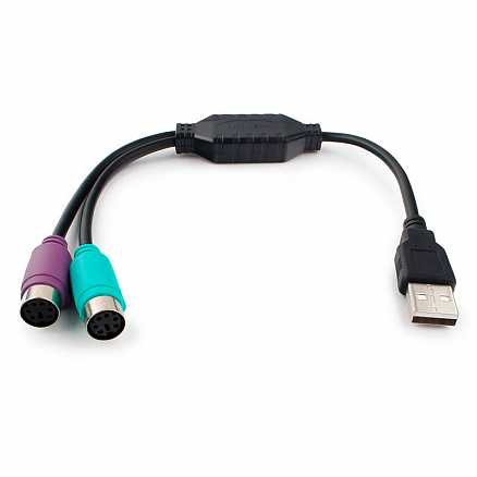 Переходник USB 2.0 - PS/2 клавиатура и мышь (папа - мама, мама) длина 30 см Cablexpert черный