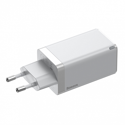 Зарядное устройство сетевое с USB и двумя Type-C входами и Type-C кабелем 5А 65W Baseus GaN2 Pro (быстрая зарядка QC 4.0, 3.0, PD) белое