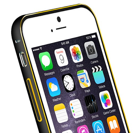 Чехол для iPhone 6, 6S Бампер алюминиевый Love Mei Arc Double color черно-желтый