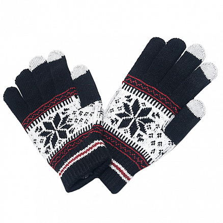 Перчатки трикотажные для емкостных дисплеев Greengo (Польша) N-05 узор снежинки черные