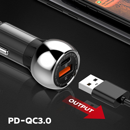 Зарядное устройство автомобильное с USB и Type-C входами 3А 36W и MicroUSB кабелем Ldnio С1 (быстрая зарядка QC 3.0, PD) черное