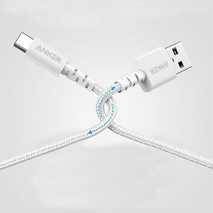 Кабель Type-C - USB длина 0.9 м 18W плетеный Anker Powerline Select+ (быстрая зарядка) белый
