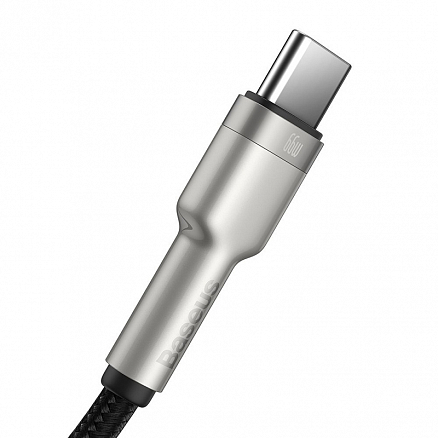 Кабель Type-C - USB 3.0 для зарядки 2 м плетеный 6А 66W Baseus Cafule Metal (быстрая зарядка) черный