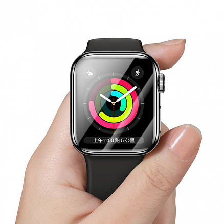 Защитное стекло для Apple Watch 38 мм на весь экран противоударное Baseus 0,2 мм черное