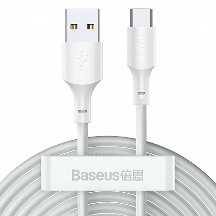 Кабель USB - Type-C 1,5 м 5A 40W Baseus Simple Wisdom (быстрая зарядка) белый 2 шт.