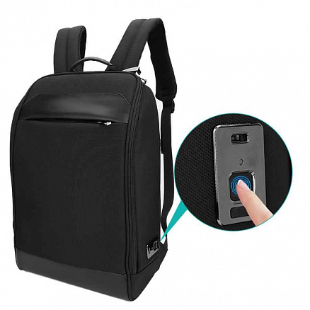 Рюкзак WiWU FingerLockPack с биометрическим замком, отделением для ноутбука до 15,6 дюйма и USB портом черный