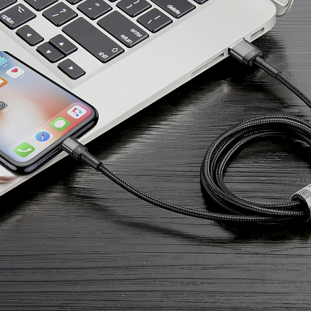 Кабель USB - Lightning для зарядки iPhone 1 м 2.4А плетеный Baseus Cafule SE черно-серый
