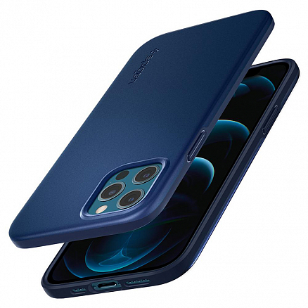 Чехол для iPhone 12, 12 Pro пластиковый тонкий Spigen Thin Fit синий