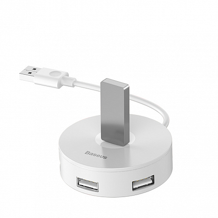 USB 3.0 HUB (разветвитель) на 1 порт USB 3.0 и 3 порта USB 2.0 25 см Baseus Round Box с питанием MicroUSB белый