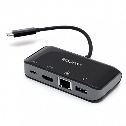 Хаб (разветвитель) Type-C - Ethernet, HDMI 4K, USB 3.0, Type-C Romoss Mobula