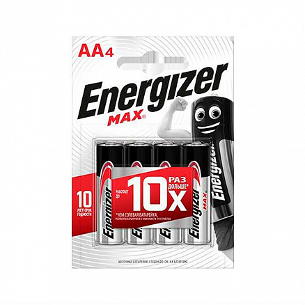 Батарейка LR6 Alkaline (пальчиковая большая AA) Energizer MAX BP4 упаковка 4 шт.