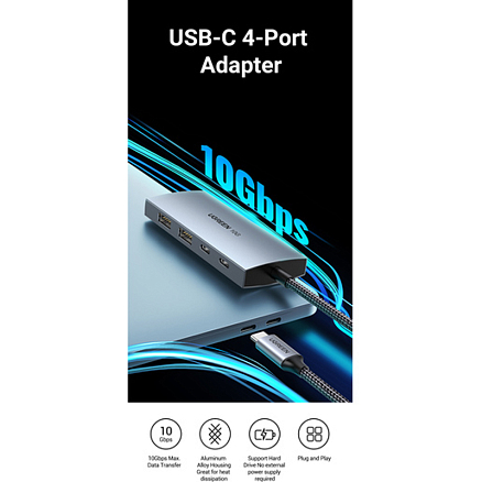 Хаб (разветвитель) Type-C - 2 х USB 3.1, 2 x Type-C Ugreen CM480 серый