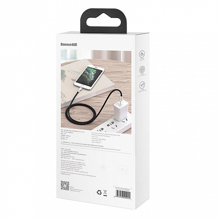 Кабель USB - Lightning для зарядки iPhone 1 м 2.4А плетеный Baseus Cafule Metal Data черно-серебристый