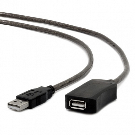 Кабель-удлинитель USB 2.0 (папа - мама) активный длина 15 м Cablexpert UAE-01 прозрачно-черный
