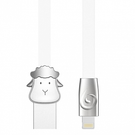 Кабель USB - Lightning для зарядки iPhone 1 м 2.4А плоский Rock Zodiac Sheep белый