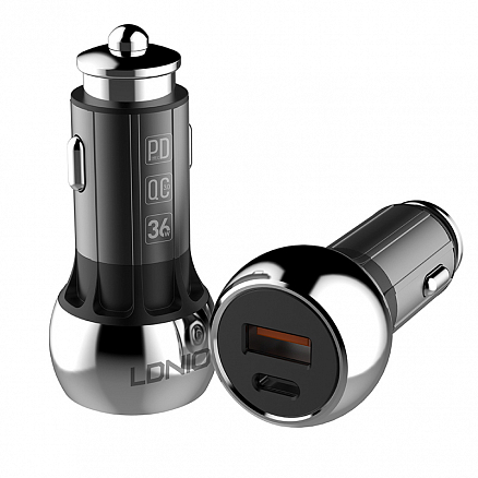 Зарядное устройство автомобильное с USB и Type-C входами 3А 36W и MicroUSB кабелем Ldnio С1 (быстрая зарядка QC 3.0, PD) черное