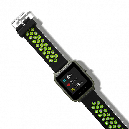 Сменный браслет для Amazfit Bip силиконовый черно-зеленый