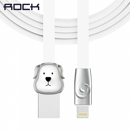 Кабель USB - Lightning для зарядки iPhone 1 м 2.4А плоский Rock Zodiac Dog белый