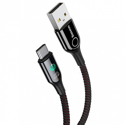 Кабель Type-C - USB 2.0 для зарядки 1 м 3A с автоотключением плетеный Baseus C-shaped (быстрая зарядка QC 3.0) черный