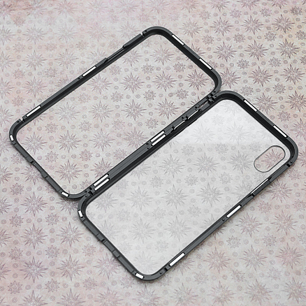 Чехол для iPhone X, XS магнитный LikGus Metal прозрачно-черный