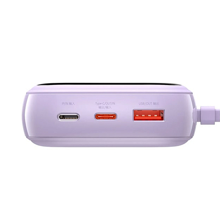 Внешний аккумулятор Baseus Qpow Digital с дисплеем 20000мАч (USB, Lightning, Type-C, ток 3А, 20Вт) фиолетовый