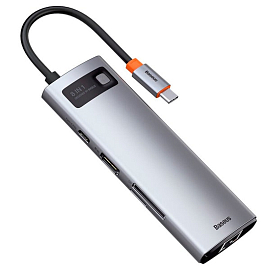 Переходник Type-C - 3 х USB 3.0, HDMI 4K, RJ45, SD/TF Baseus Metal Gleam серый