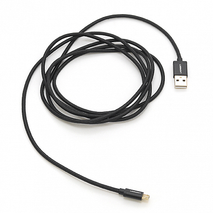 Кабель USB - MicroUSB для зарядки 2 м 2.4А плетеный Ugreen US134 (быстрая зарядка QC) черный