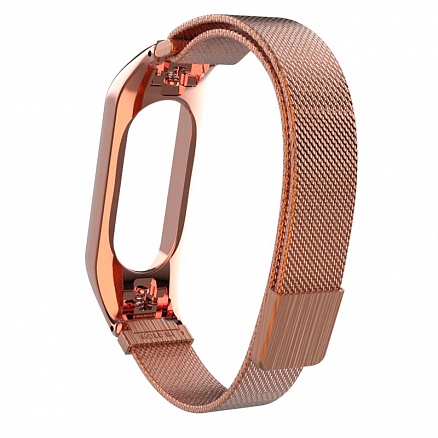 Сменный браслет для Xiaomi Mi Band 3 миланское плетение Nova Magnetic розовое золото
