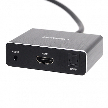 Переходник (преобразователь) HDMI - HDMI, 3,5 мм, SPDIF Toslink (папа - мама) 50 см Ugreen 40281 с питанием MicroUSB черный