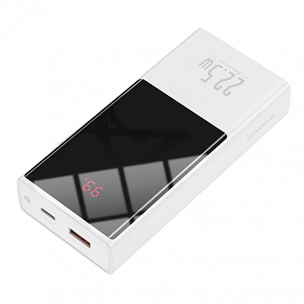 Внешний аккумулятор Baseus Super Mini Digital с дисплеем 20000мАч (USB, Type-C, ток 3А, быстрая зарядка PD, QC 3.0, 22.5Вт) белый
