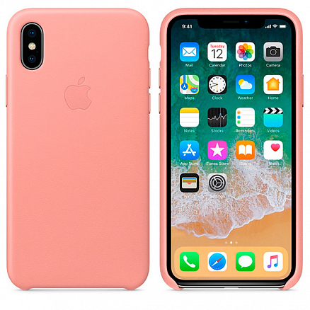 Чехол для iPhone X, XS из натуральной кожи оригинальный Apple MRGH2ZM бледно-розовый