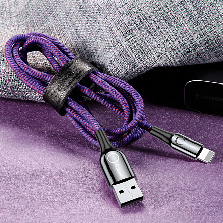 Кабель USB - Lightning для зарядки iPhone 1 м 2.4A с автоотключением плетеный Baseus C-shaped фиолетовый