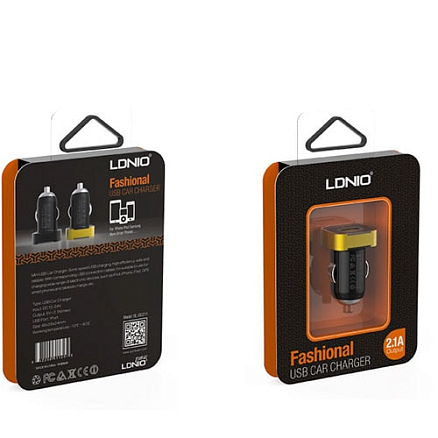 Зарядное устройство автомобильное с USB входом 2.1A и MicroUSB кабелем Ldnio DL-211 черно-золотое