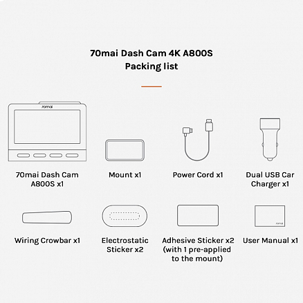 Видеорегистратор Xiaomi 70mai Dash Cam 4K A800S + камера заднего вида RC06 серый
