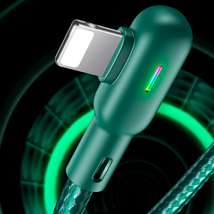 Кабель USB - Lightning для зарядки iPhone 1,2 м 2А с угловыми штекерами плетеный Usams U57 зеленый