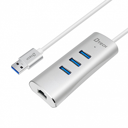 USB 3.0 HUB (разветвитель) на 3 порта + Ethernet и MicroUSB Dtech DT-304 серебристый
